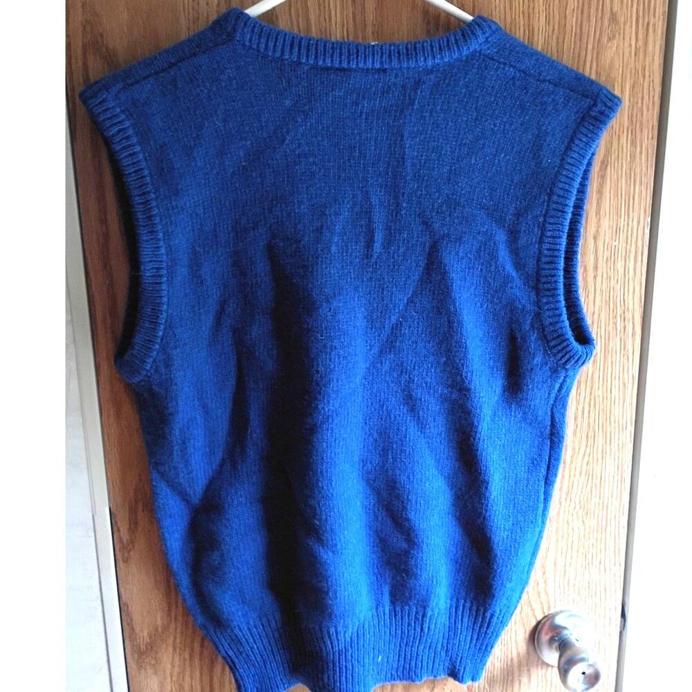 Vintage Cobalt Blue Shetland Wool Sweater Vest Medium Game Bird Sporting Lodge - Picture 4 of 10